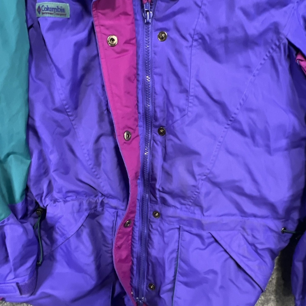 Vintage 90s Columbia Sportswear Colorblock Hooded Shell Jacket Women Small - Picture 4 of 10